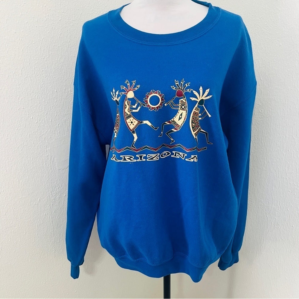 Gildan Unisex Large Graphic Arizona Kokopelli Print Sweatshirt Tribal Art EUC